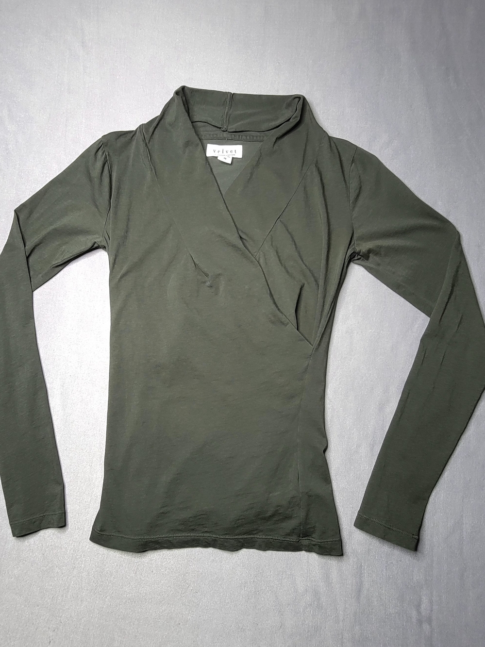 Velvet by Graham & Spencer Olive Wrap Front Long Sleeve Top Size XS